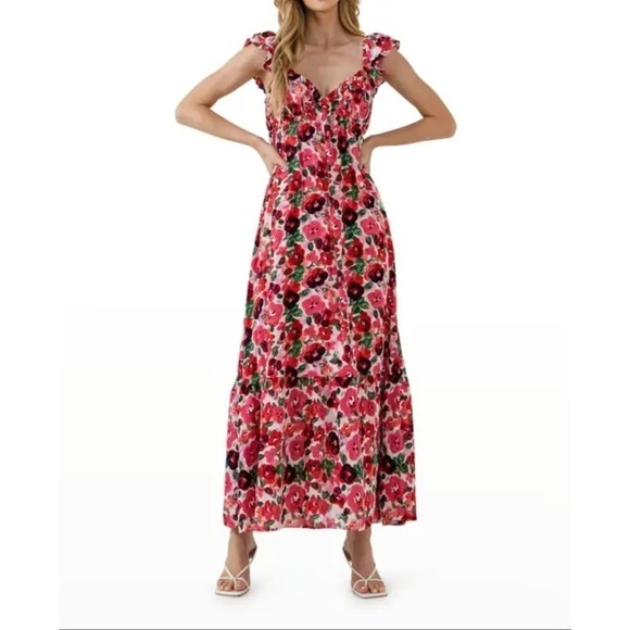 Nwt ENDLESS ROSE Big Floral Sweetheart Maxi Dress size large - Picture 1 of 11